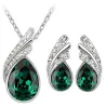 Austrian crystal feather / water drop - necklace / earring / bracelet - jewellery set