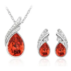 Austrian crystal feather / water drop - necklace / earring / bracelet - jewellery set