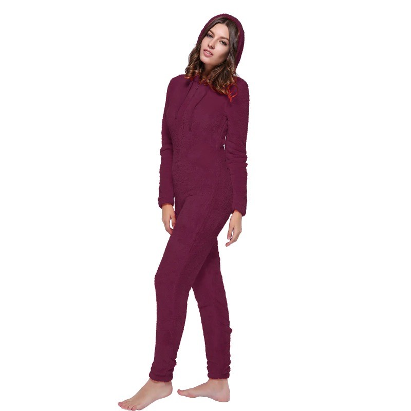 One piece pyjama - fluffy fleece warm jumpsuit - with hood / zipperLingerie