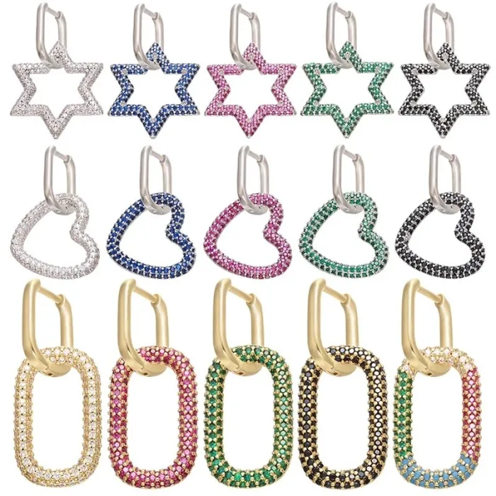 Small crystal earring with hook - heart / star / rectangle shapedEarrings