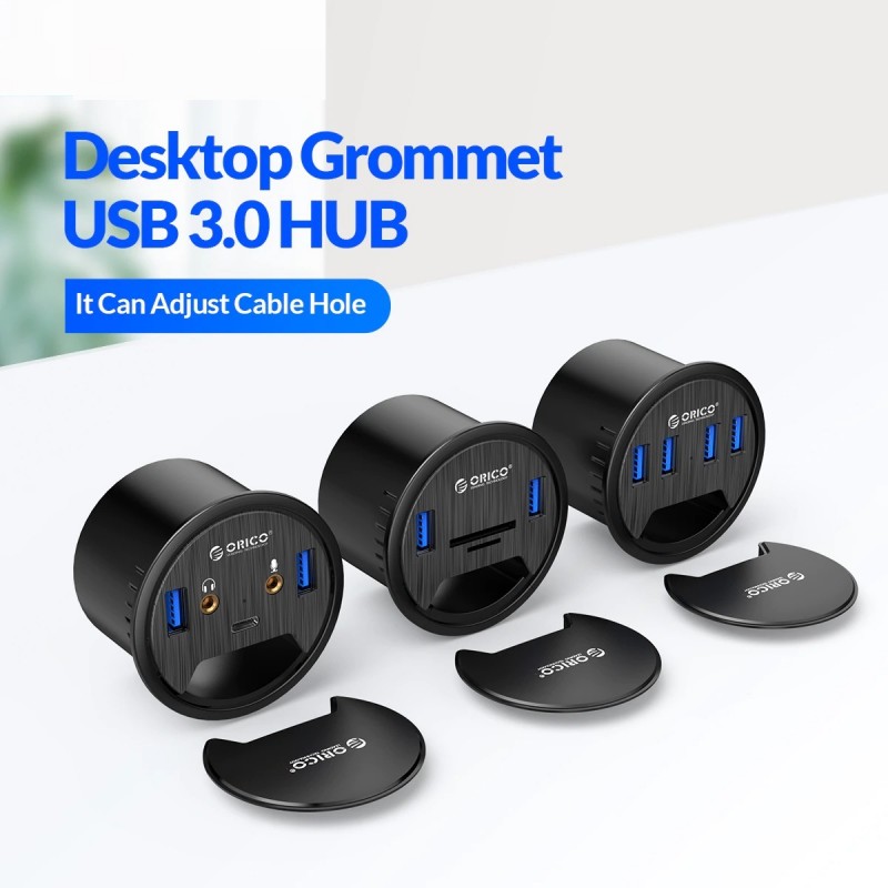 Desktop grommet - USB 3.0 HUB type-C - high speed splitter - with SD / TF / headphone / microphone adapter - for PC