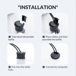 Desktop grommet - USB 3.0 HUB type-C - high speed splitter - with SD / TF / headphone / microphone adapter - for PC
