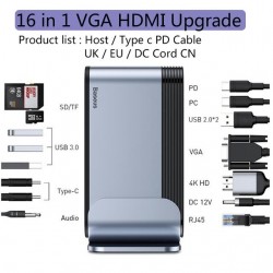 Baseus - USB-C 3.0 / HUB type-C to HDMI - RJ45 VGA SD / TF - power adapter - 17 in 1 docking station for Macbook Pro