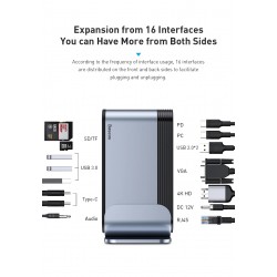 Baseus - USB-C 3.0 / HUB type-C to HDMI - RJ45 VGA SD / TF - power adapter - 17 in 1 docking station for Macbook Pro