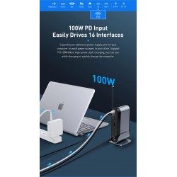 Baseus - USB-C 3.0 / HUB type-C to HDMI - RJ45 VGA SD / TF - power adapter - 17 in 1 docking station for Macbook Pro