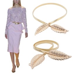 Stretch belt with metal leaf buckle