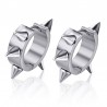 Hip Hop style small round earrings - with rivets - black / silver - unisex