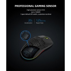 Delux M700A - wired gaming mouse - RGB - 7200DPI - lightweight - ergonomic - honeycomb shell