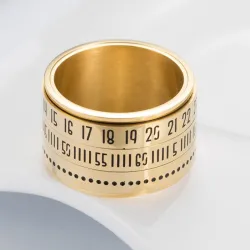Titanium ring with arabic numerals & time rotating - calendar