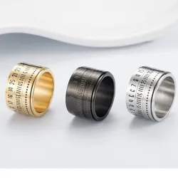 Titanium ring with arabic numerals & time rotating - calendar