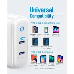 36W - 2-port PIQ 3.0 - type-C - wall charger - with foldable plugChargers