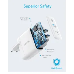 36W - 2-port PIQ 3.0 - type-C - wall charger - with foldable plugChargers
