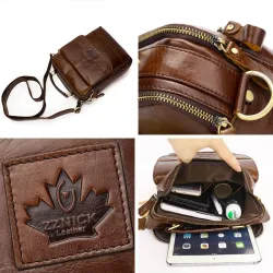 Elegant shoulder bag - with zippers - genuine leather