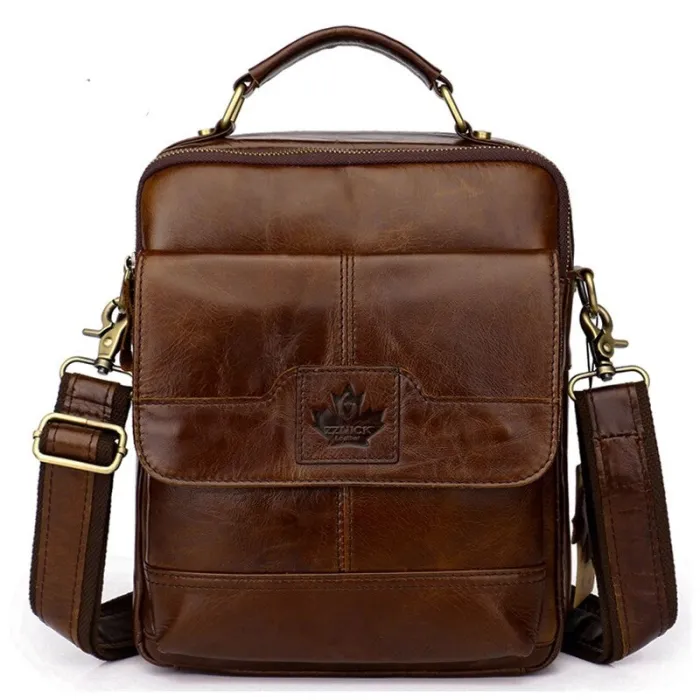Elegant shoulder bag - with zippers - genuine leather