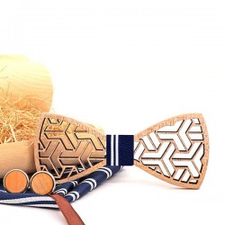 Vintage bow tie / handkerchief / cufflinks - wooden set