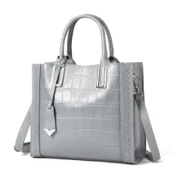 Elegant shoulder bag - genuine leather - stone pattern