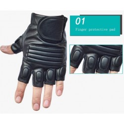 Black leather gloves - fitness / gym /cycling - half fingerGloves