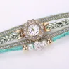 Multilayer bracelet with a round watch - crystals / beads