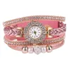 Multilayer bracelet with a round watch - crystals / beads