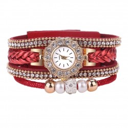 Multilayer bracelet with a round watch - crystals / beadsBracelets