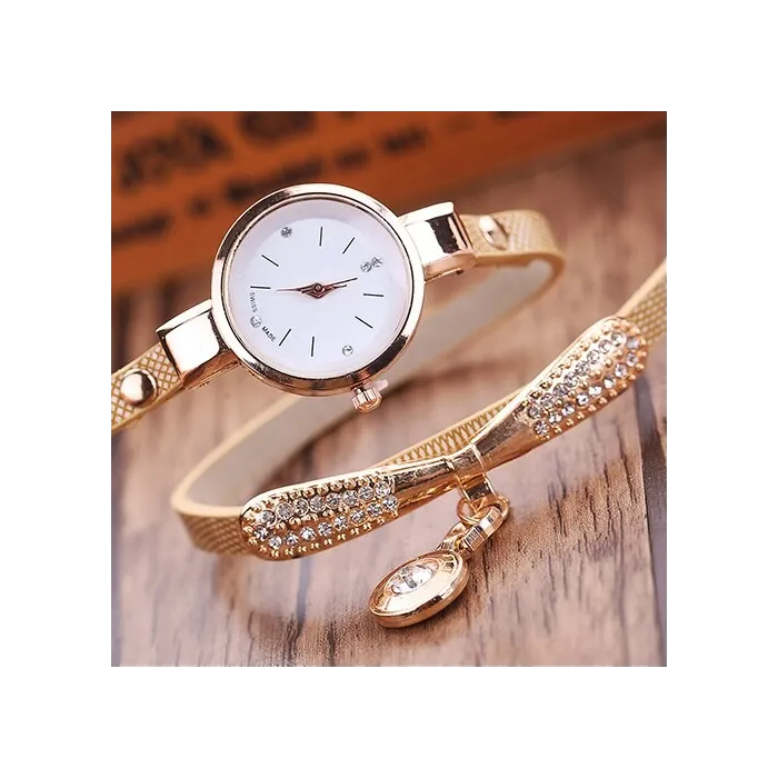 Fashionable multi-layer bracelet with a watch / crystals