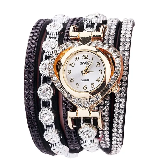 Luxurious multilayer crystal bracelet - with a watch