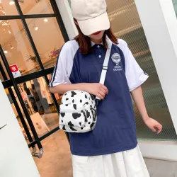 Mini canvas backpack - with zipper - cow milk print