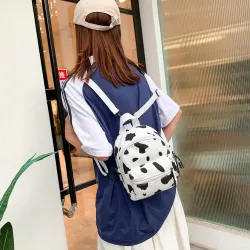 Mini canvas backpack - with zipper - cow milk print
