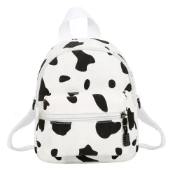 Mini canvas backpack - with zipper - cow milk print