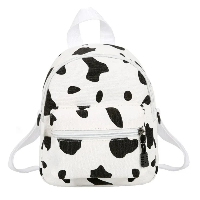 Mini canvas backpack - with zipper - cow milk print