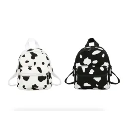 Mini canvas backpack - with zipper - cow milk print