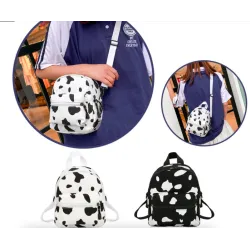 Mini canvas backpack - with zipper - cow milk print
