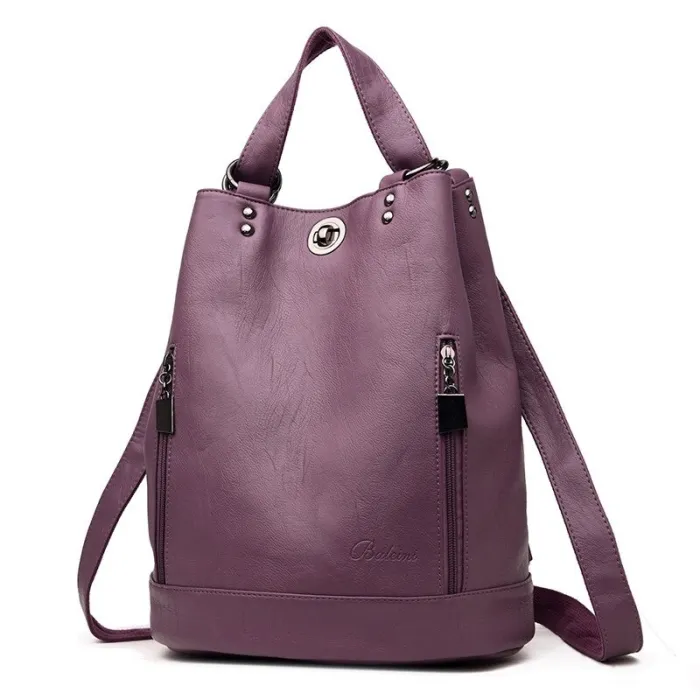 Fashionable leather backpack - multifunction vintage shoulder bag - large capacity