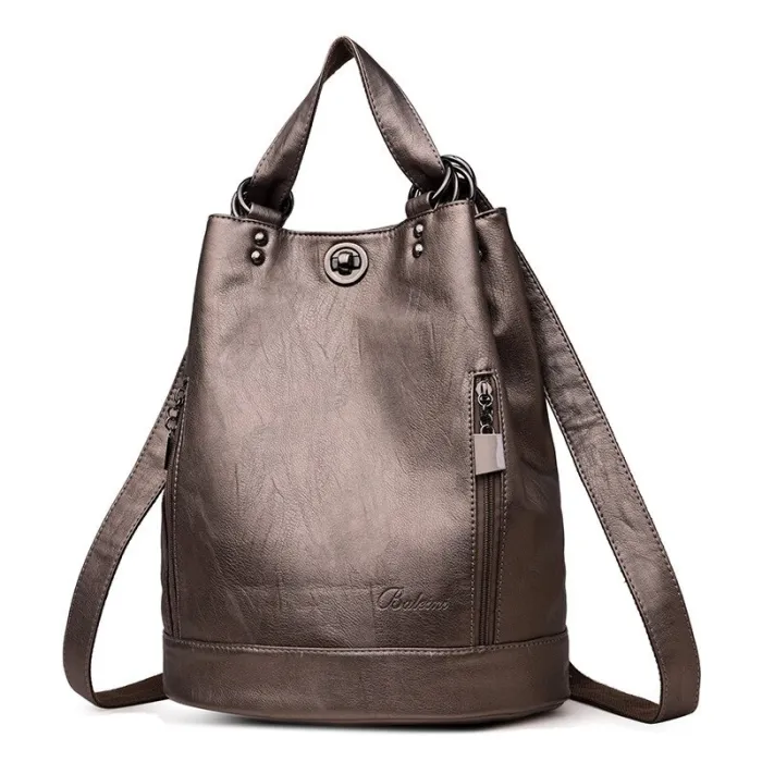 Fashionable leather backpack - multifunction vintage shoulder bag - large capacity