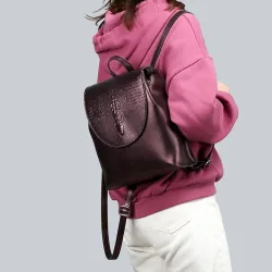 Fashionable leather backpack - shoulder bag - snakeskin pattern