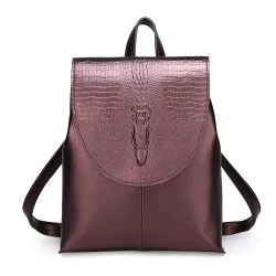 Fashionable leather backpack - shoulder bag - snakeskin pattern