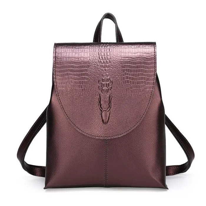 Fashionable leather backpack - shoulder bag - snakeskin pattern