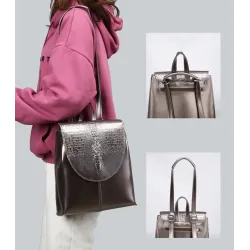 Fashionable leather backpack - shoulder bag - snakeskin pattern