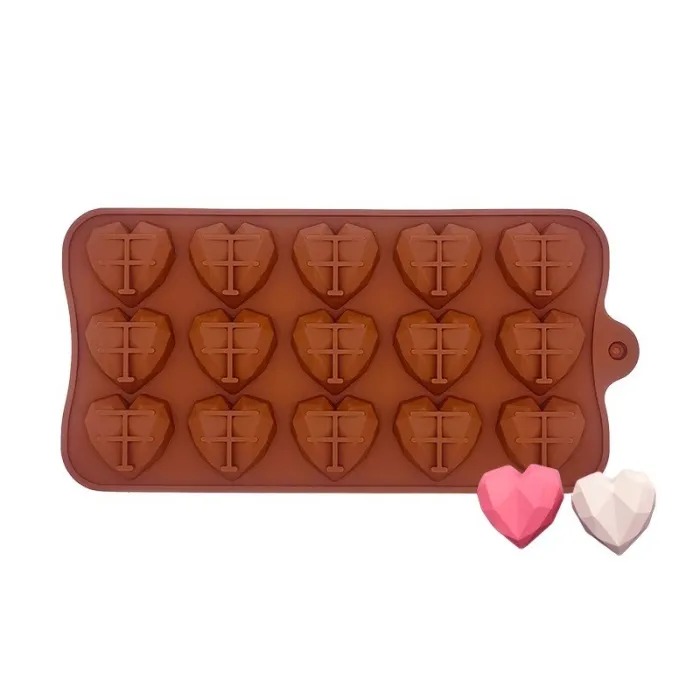 Silicone baking mould - diamond heart shaped - 8 / 15 holes