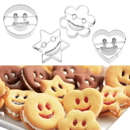 Cookie cutter mold - smiley face - bunny / car / boat - stainless steel - 4 pieces