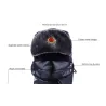 Warm winter leather hat - with neck / face cover / ear flaps - Russian / Soviet badge
