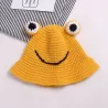 Warm knitted hat - bucket style - with toad's eyes