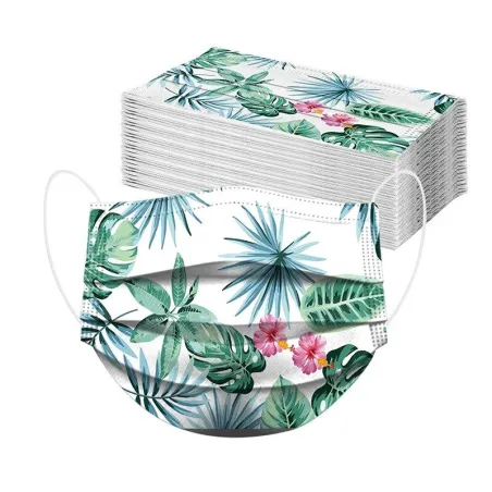 50 pieces - disposable antibacterial face / mouth masks - 3-layer - floral print - 50 pieces