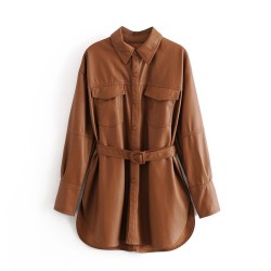 Vintage loose leather jacket - with beltJackets