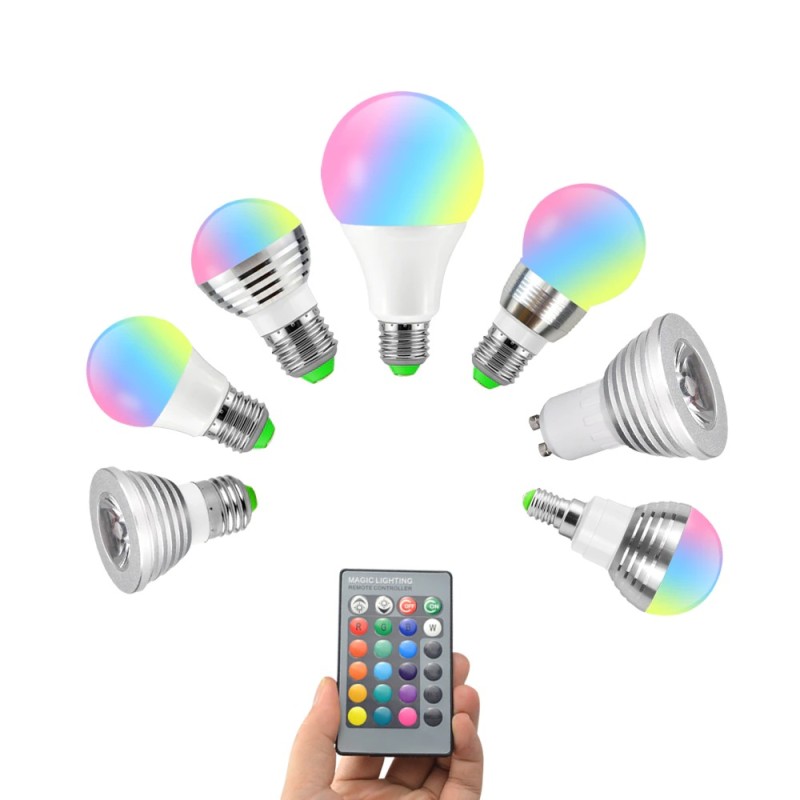 E14 - E27 - GU10 / 5W - 7W - AC110V - 220V - dimmable LED RGB bulb with IR 16 colors remote controller
