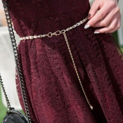 Fashionable metal belt - long thin chain - with colorful beads - adjustable