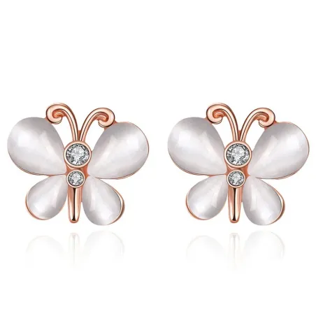 Rose gold stud earrings - with crystals / white opal - butterfly shapedEarrings