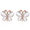 Rose gold stud earrings - with crystals / white opal - butterfly shapedEarrings