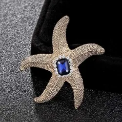 Coral starfish with crystal - vintage brooch