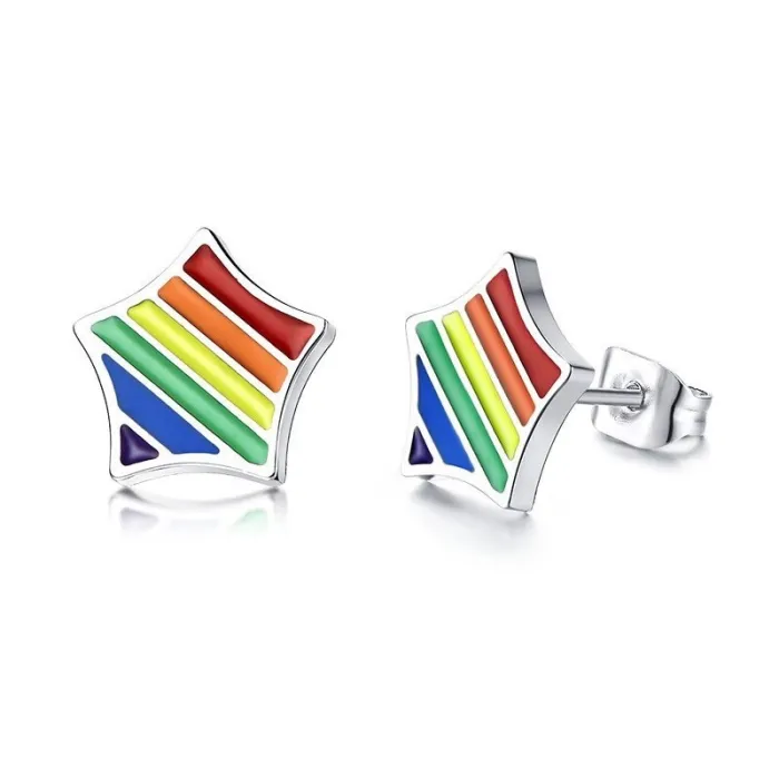 Rainbow star stud earrings - stainless steel - unisex